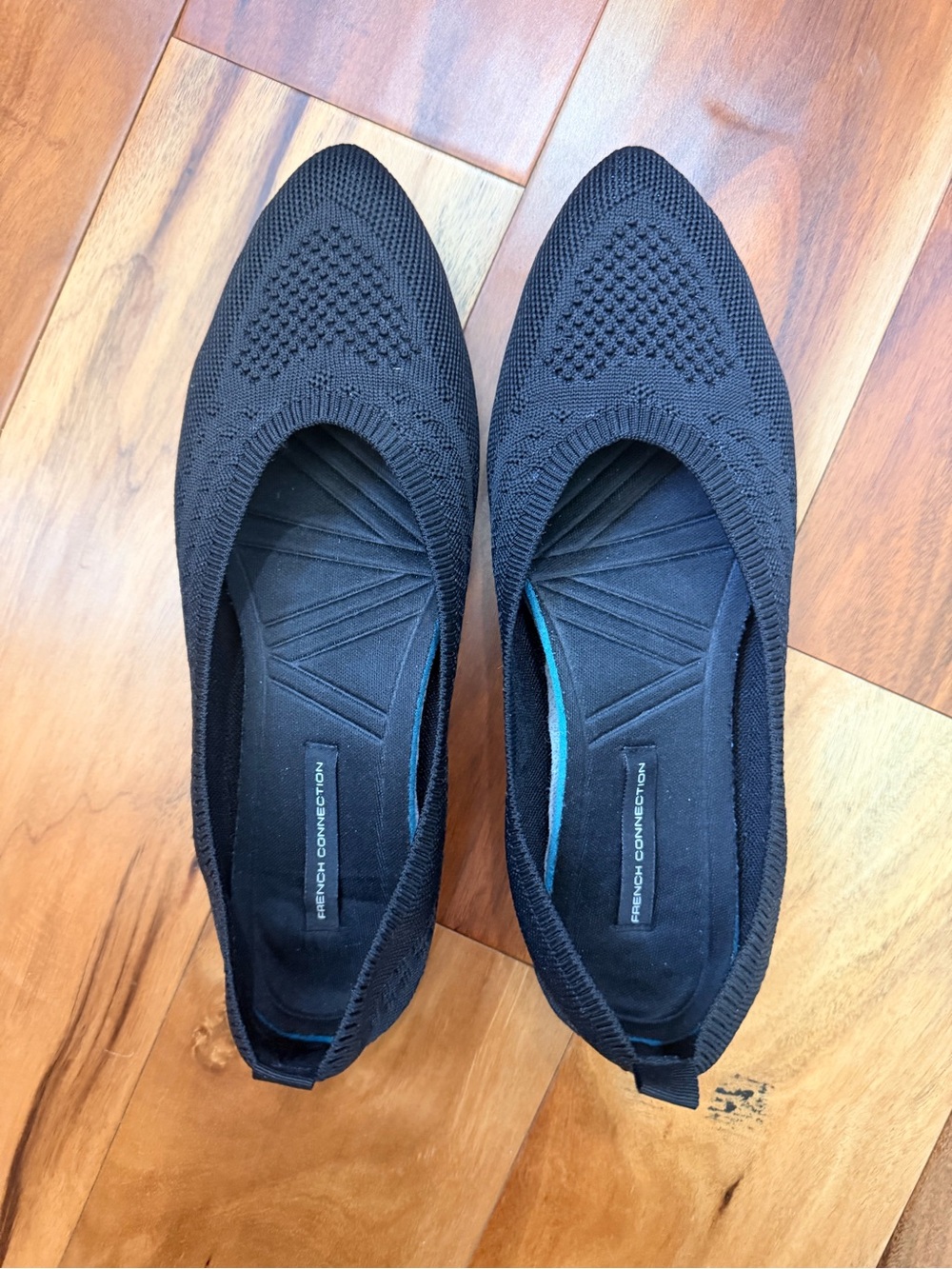 French Connection Black Knit Pointed Ballet Flats